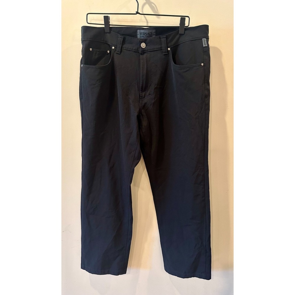 Versace Black Mens Stretchy Jeans Pants Sz 38 Mid-Rise Straight Leg Designer Lux